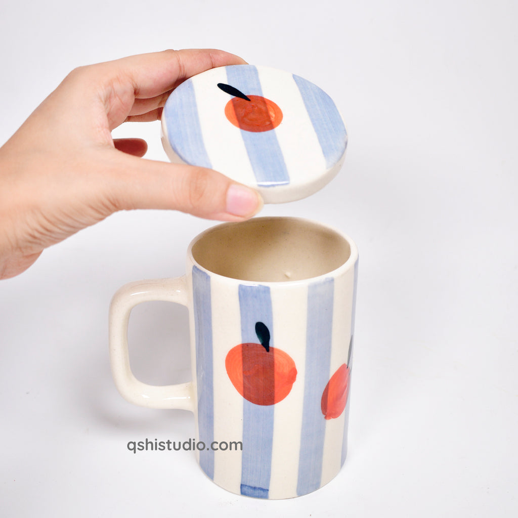 Orange Stripe Mug With Lid
