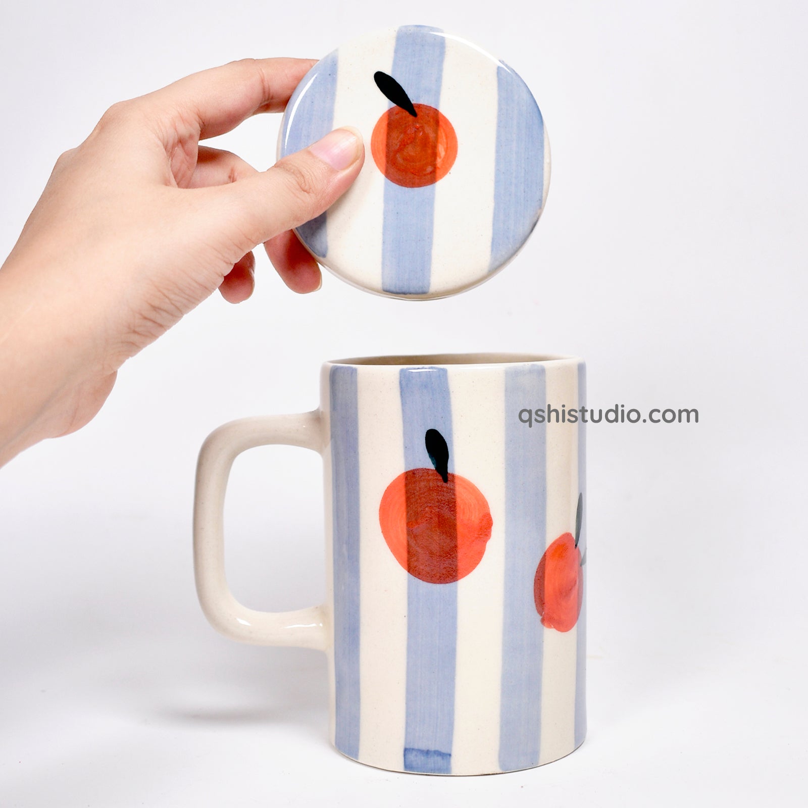 Orange Stripe Mug With Lid