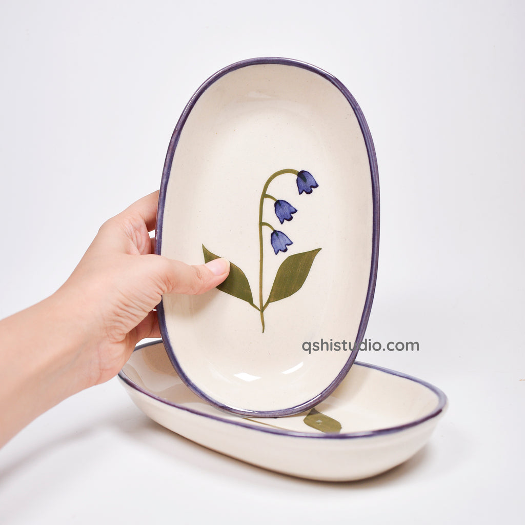 Ceramic Oval Bowl - Blue bell (1pc)