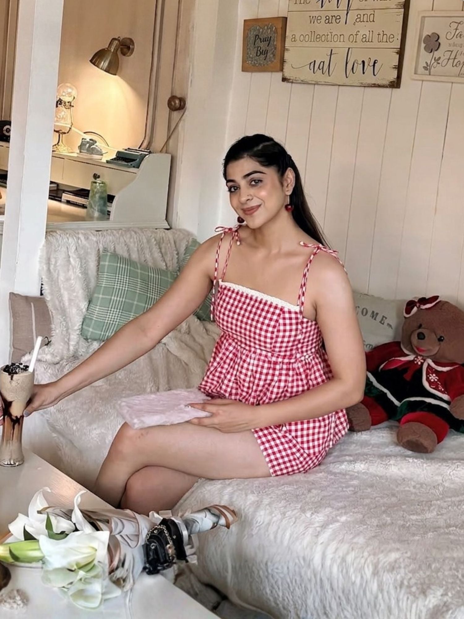 Gingham Lace Sunday Top