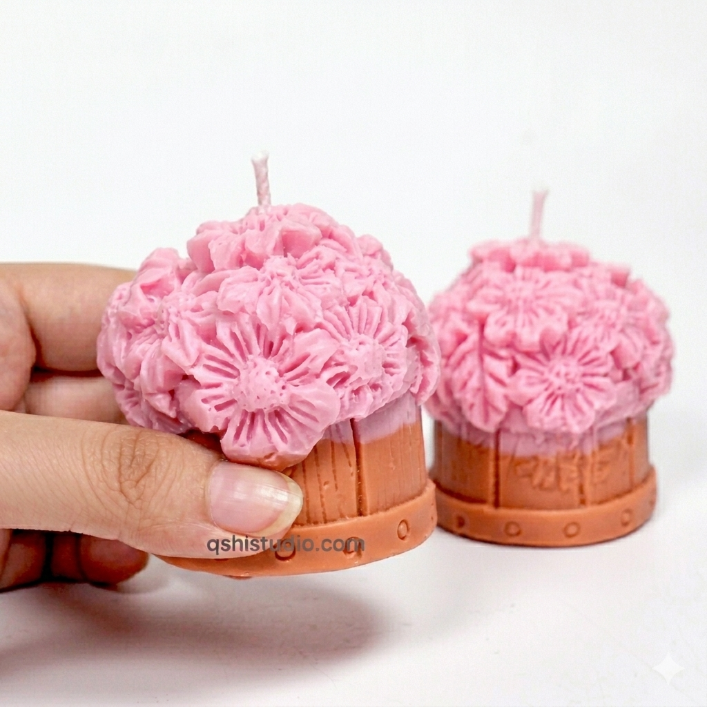 Cute Candle - Flower Basket Set of 2 (Pink)