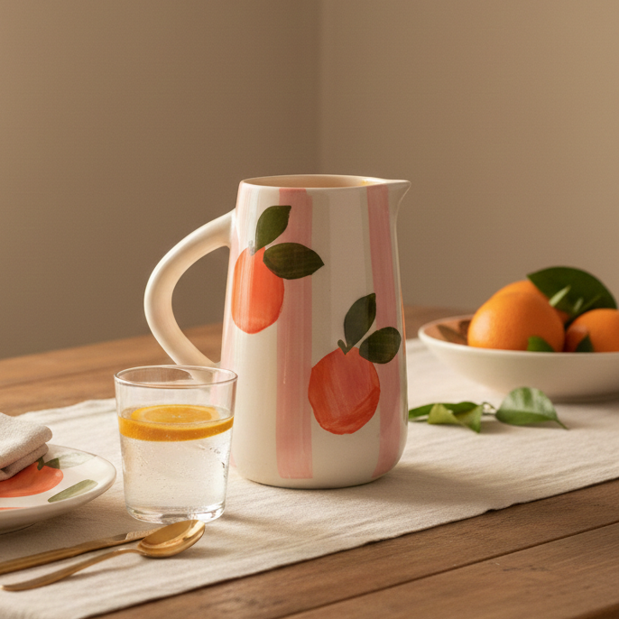 Ceramic Jug - Orange Pink Stripes