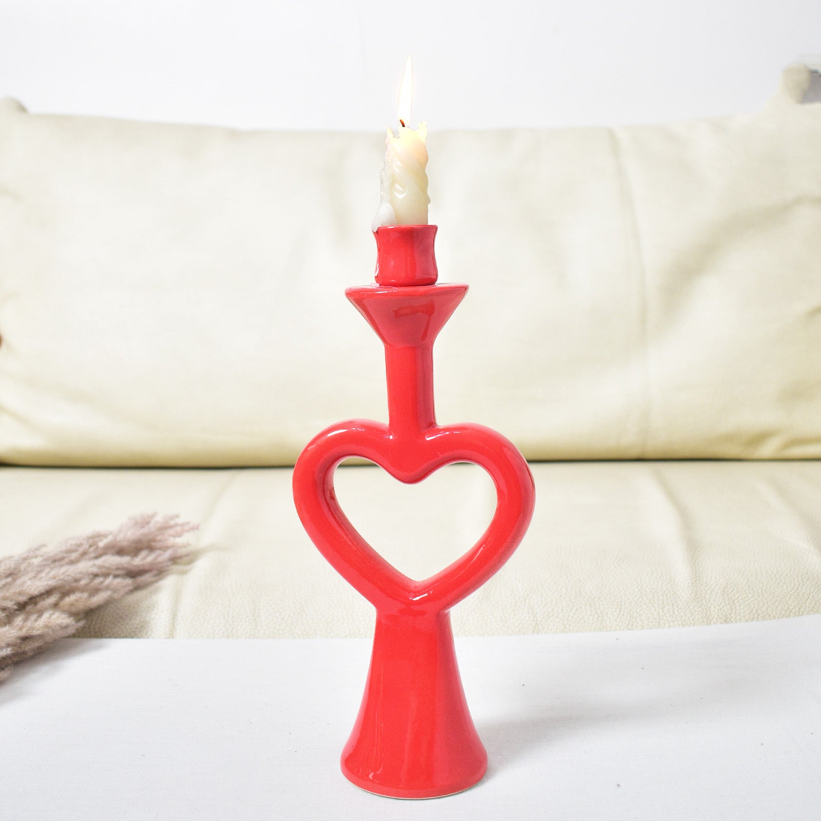 Ceramic Candle Stand - Red Heart