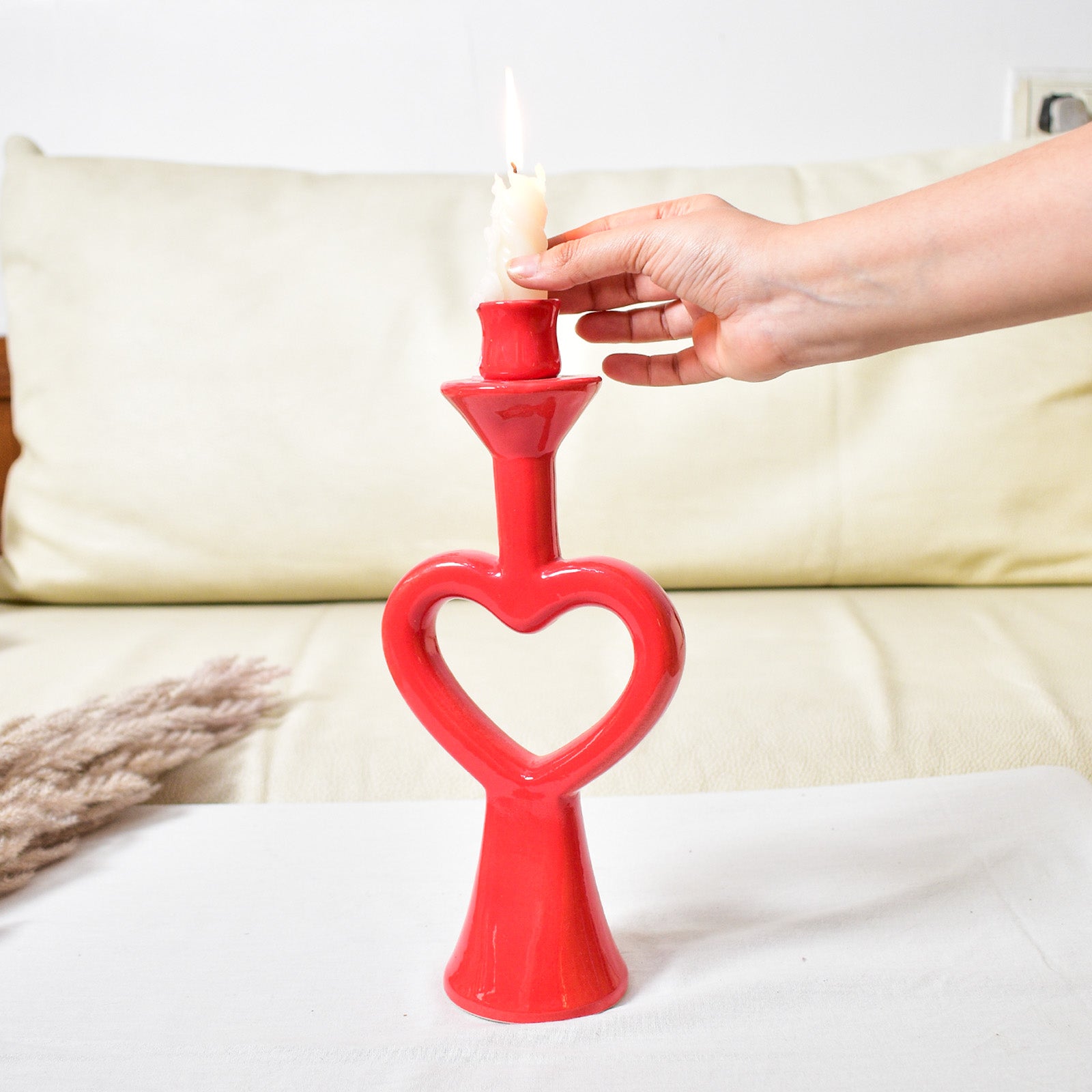 Ceramic Candle Stand - Red Heart
