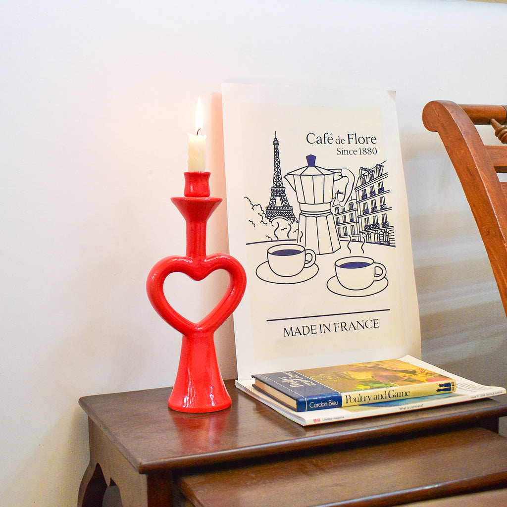 Ceramic Candle Stand - Red Heart