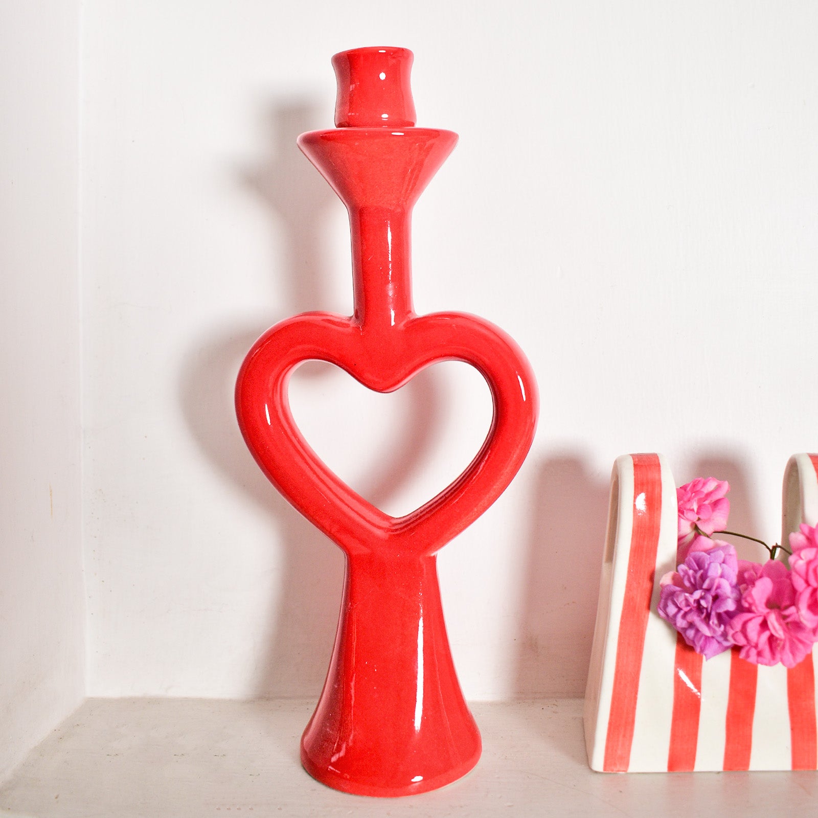 Ceramic Candle Stand - Red Heart
