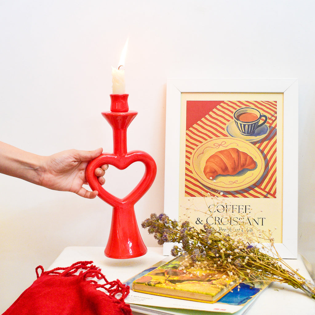 Ceramic Candle Stand - Red Heart