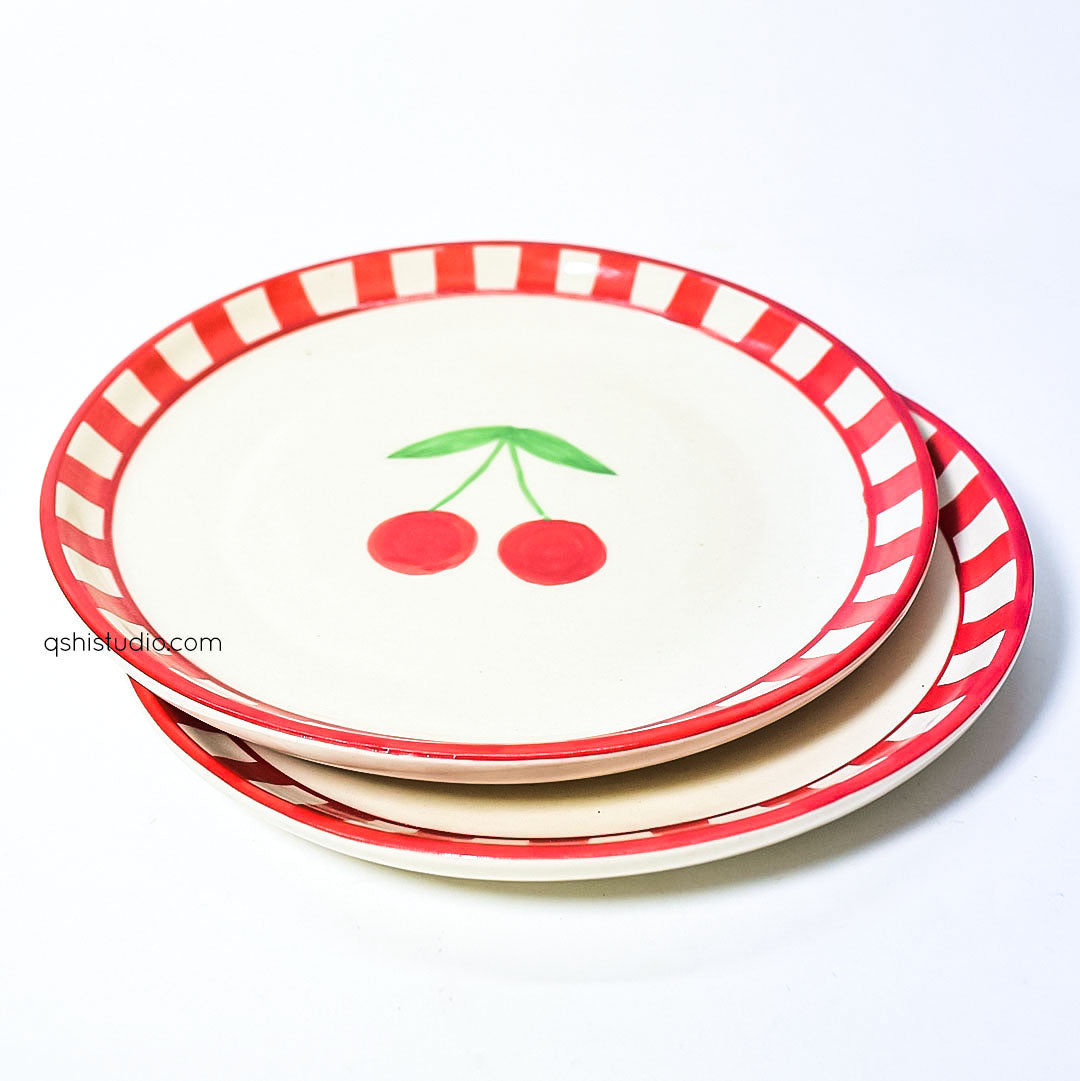 Cute Dessert Plate -  Red Cherry (7 inches)