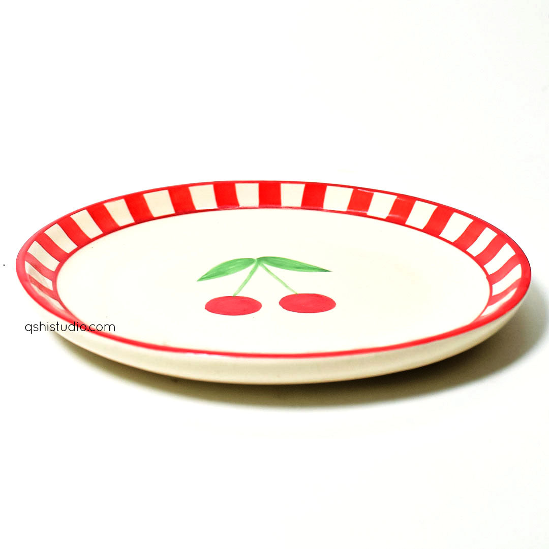 Cute Dessert Plate -  Red Cherry (7 inches)