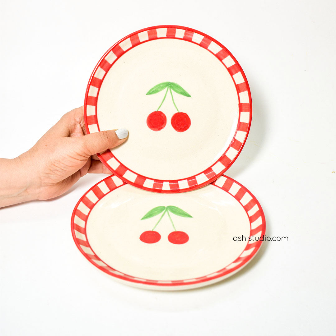 Cute Dessert Plate -  Red Cherry (7 inches)