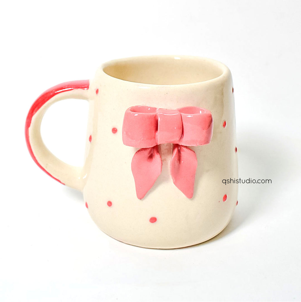 Ceramic Pinterest Mug - Red Dots Bow
