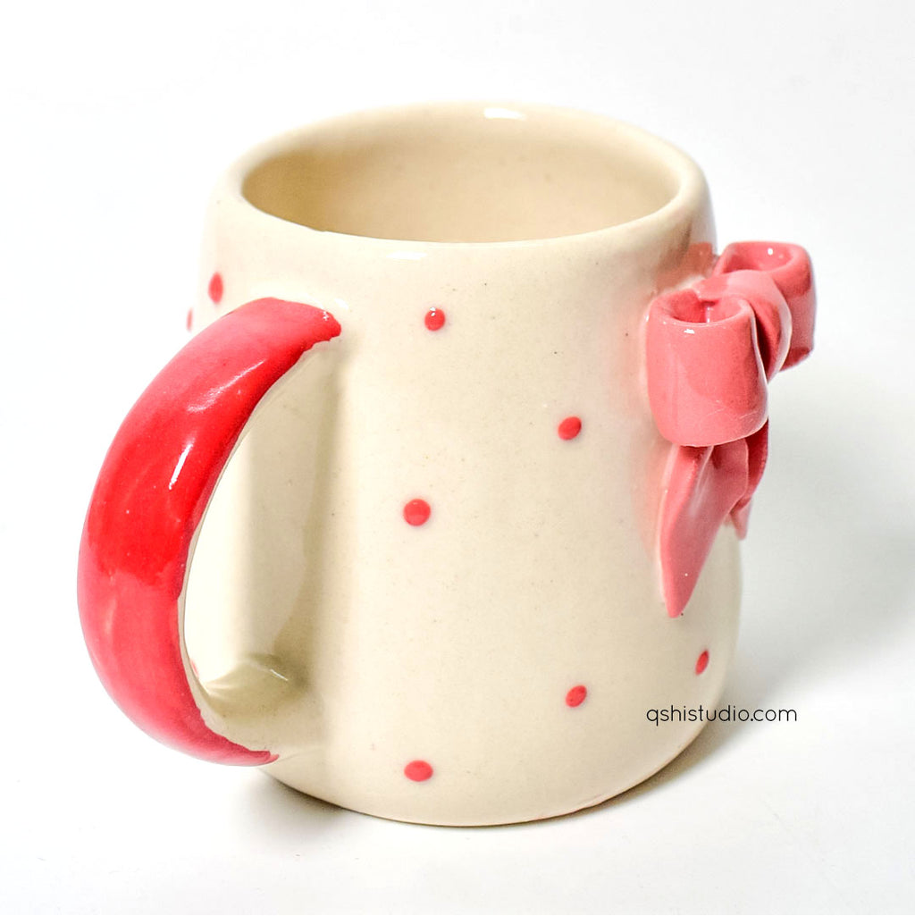 Ceramic Pinterest Mug - Red Dots Bow