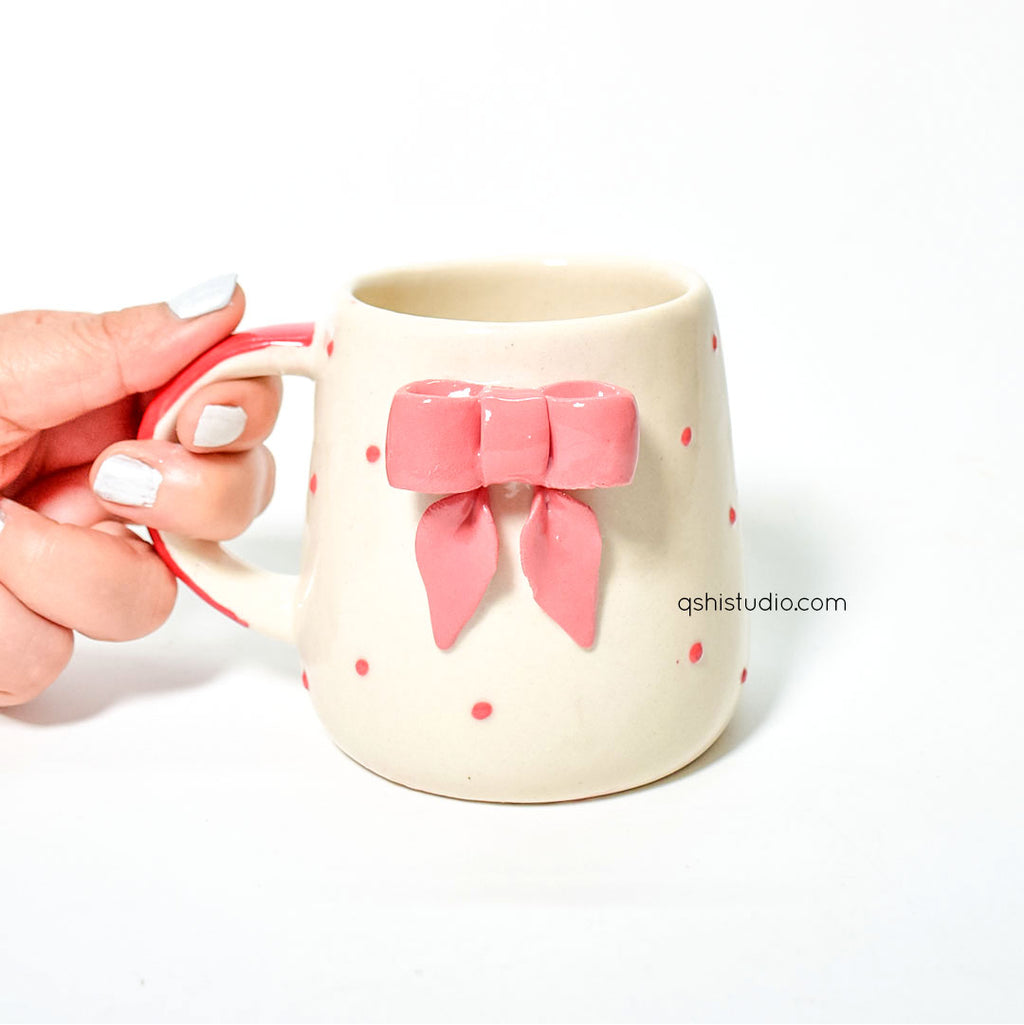 Ceramic Pinterest Mug - Red Dots Bow