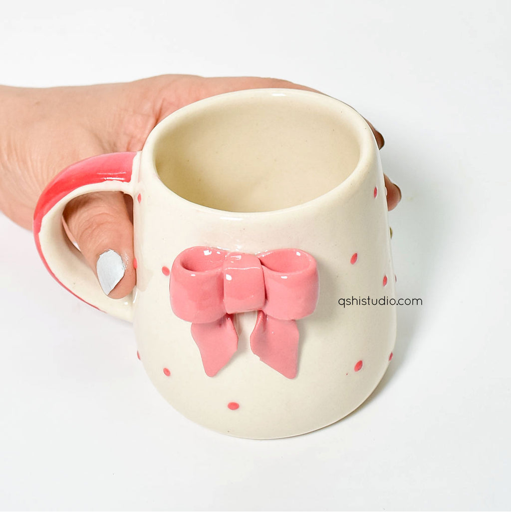 Ceramic Pinterest Mug - Red Dots Bow
