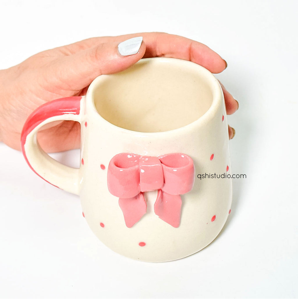 Ceramic Pinterest Mug - Red Dots Bow