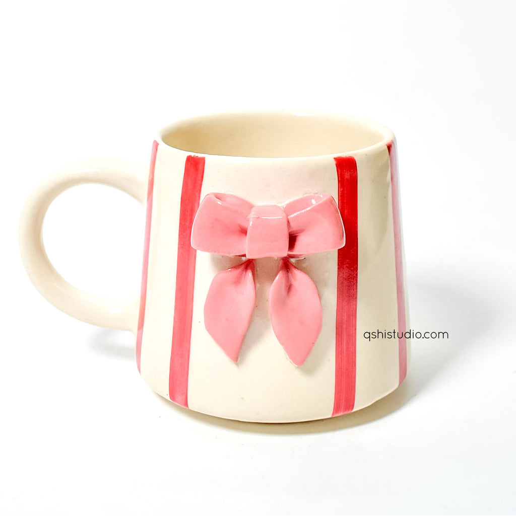 Ceramic Coffee Mug - Red Striped Bow