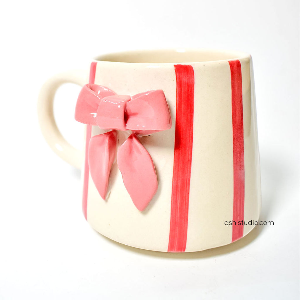 Ceramic Coffee Mug - Red Striped Bow