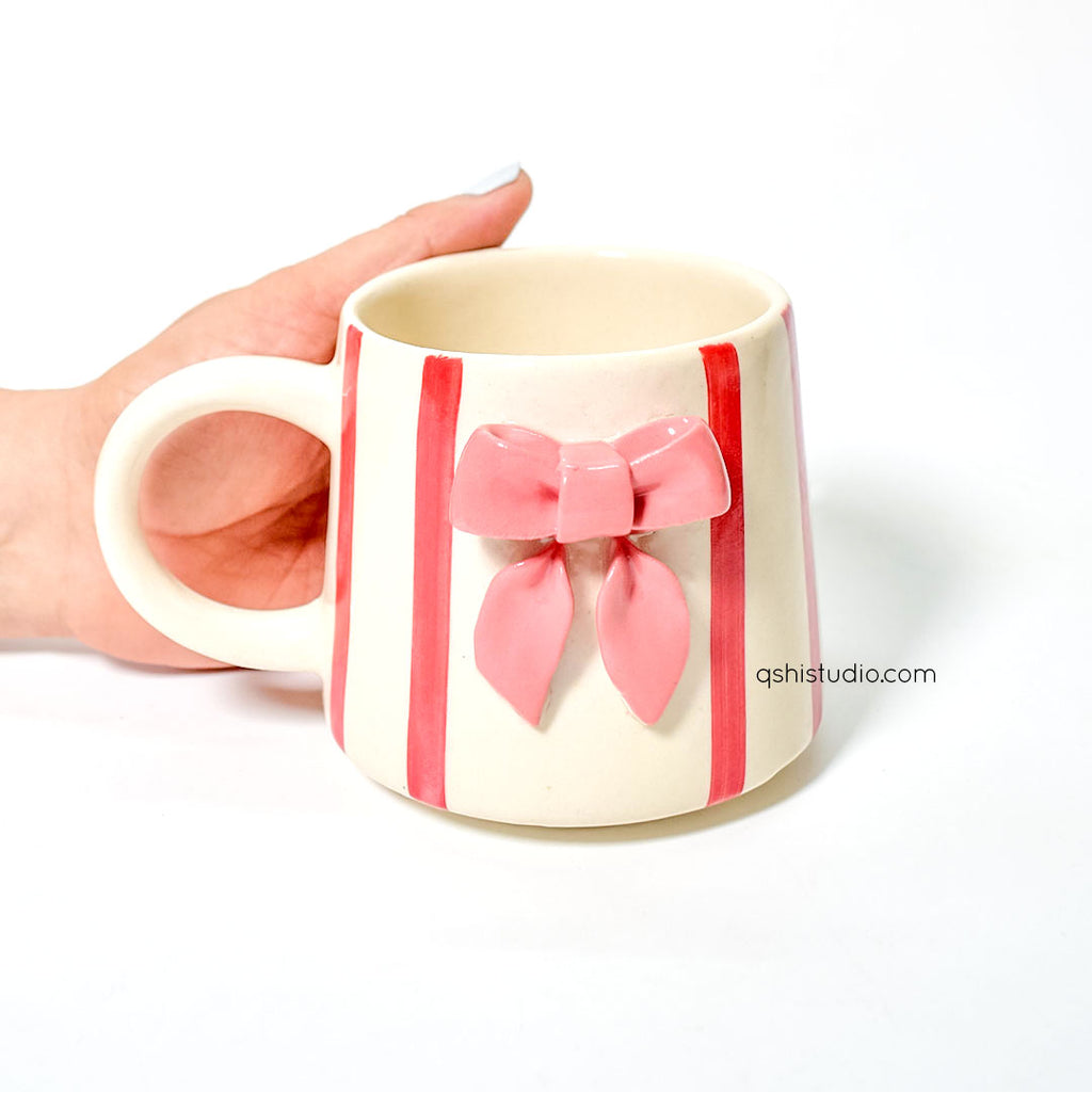 Ceramic Coffee Mug - Red Striped Bow