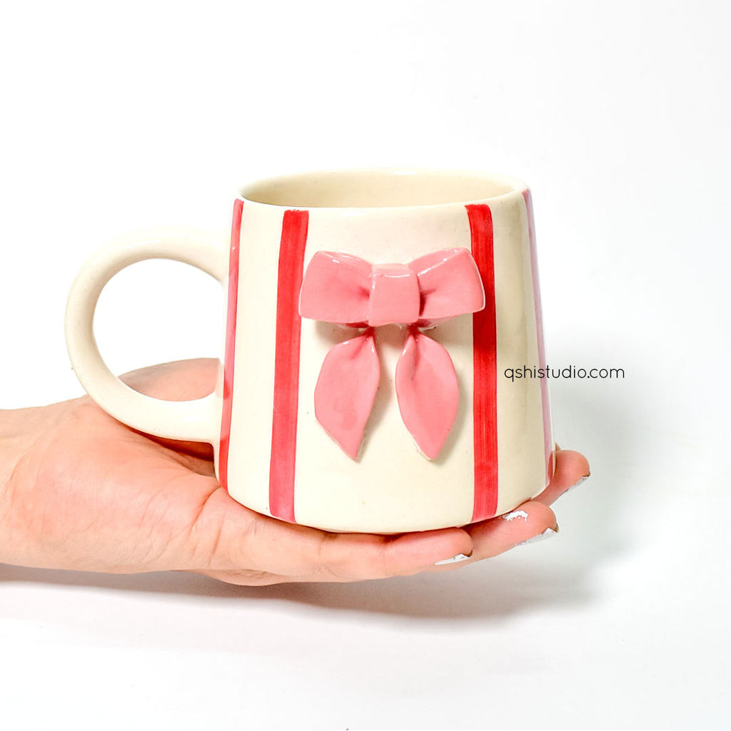 Ceramic Coffee Mug - Red Striped Bow