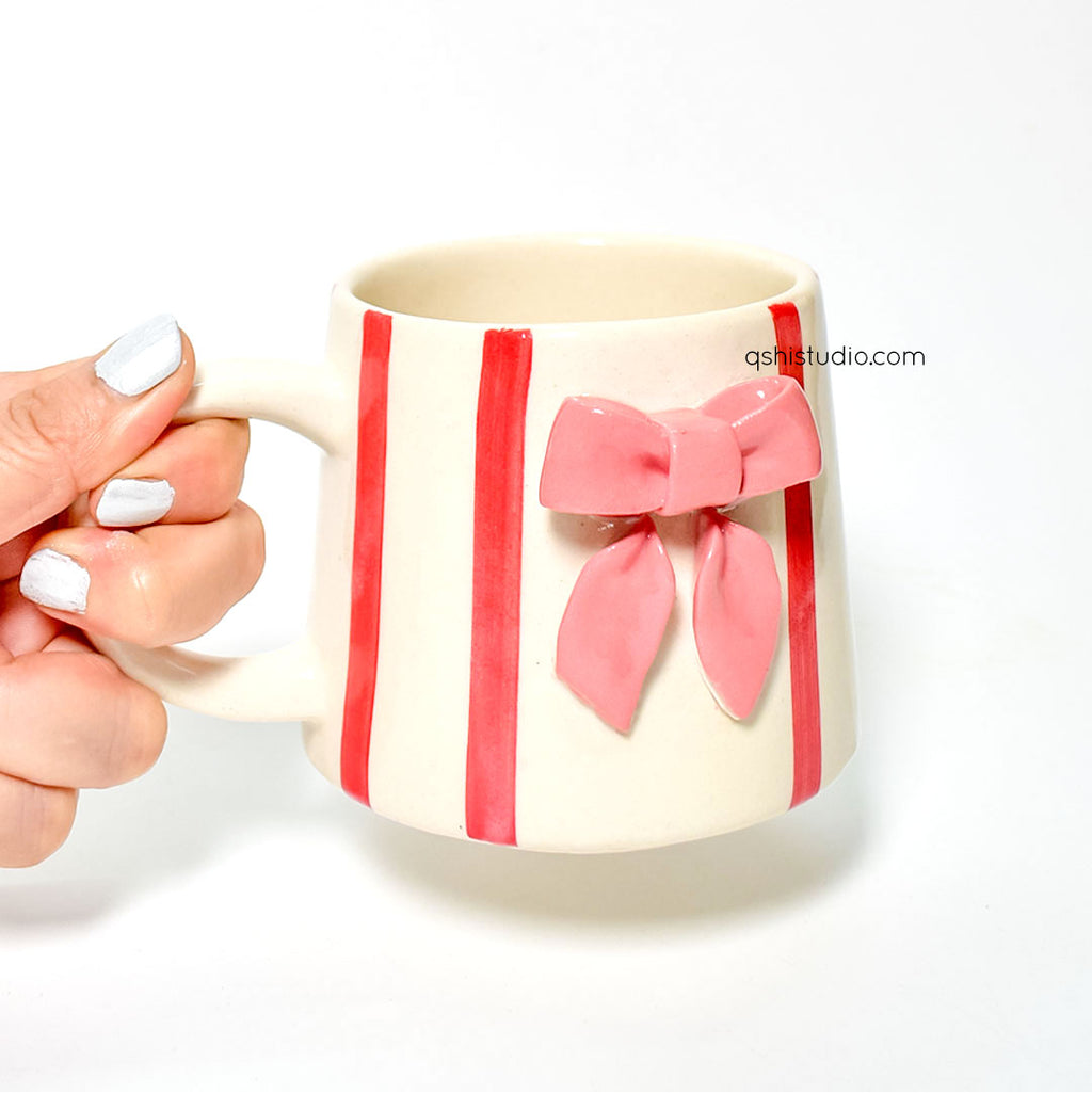 Ceramic Coffee Mug - Red Striped Bow