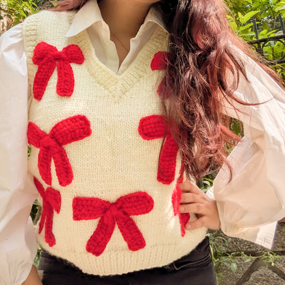 V - Neck Sweater Vest - Bow