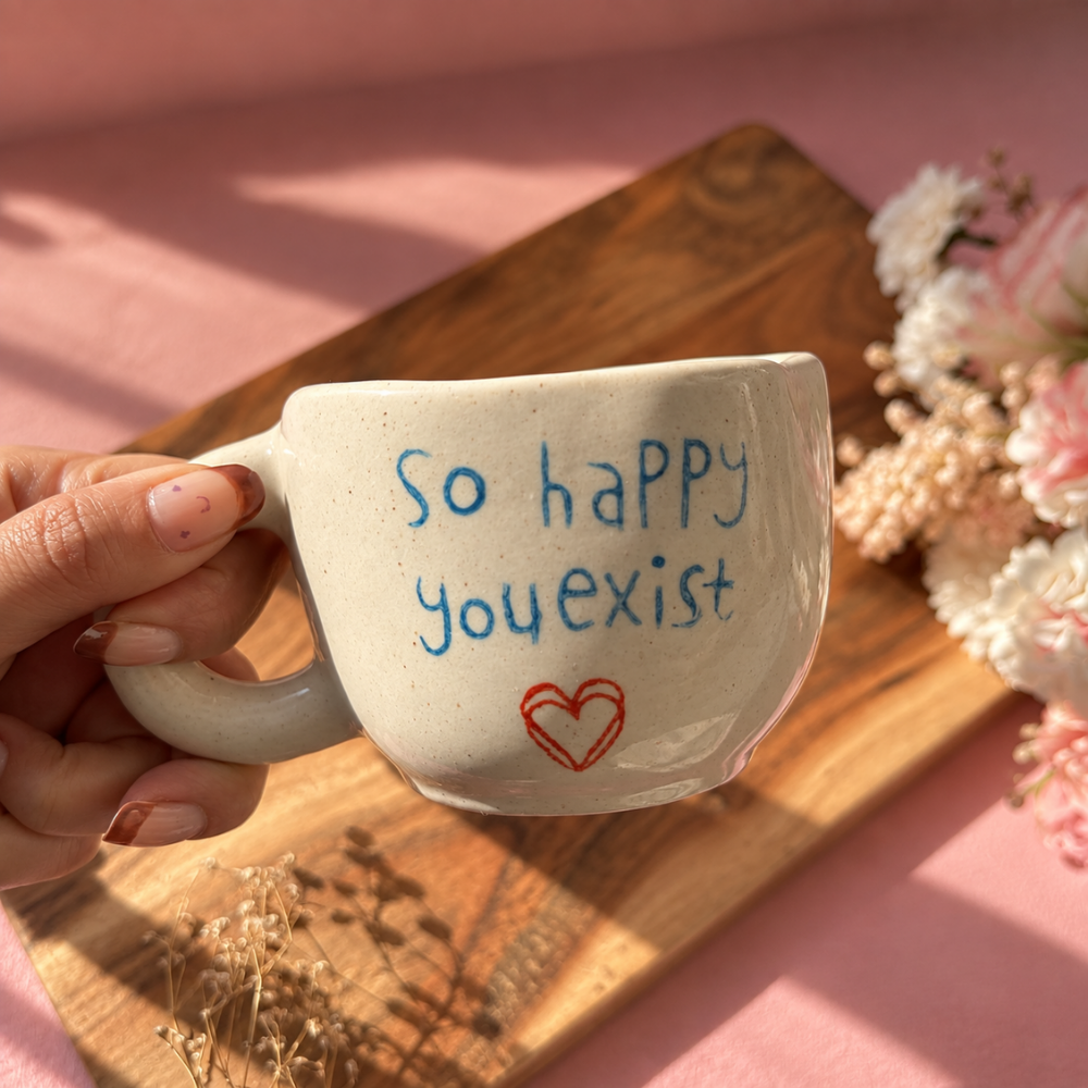 Adorable Cute Handmade Ceramic Coffee Mug - Happy