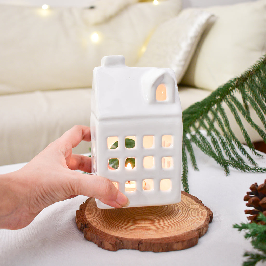 Ceramic Tealight\Dhoop light holder  - White Mansion