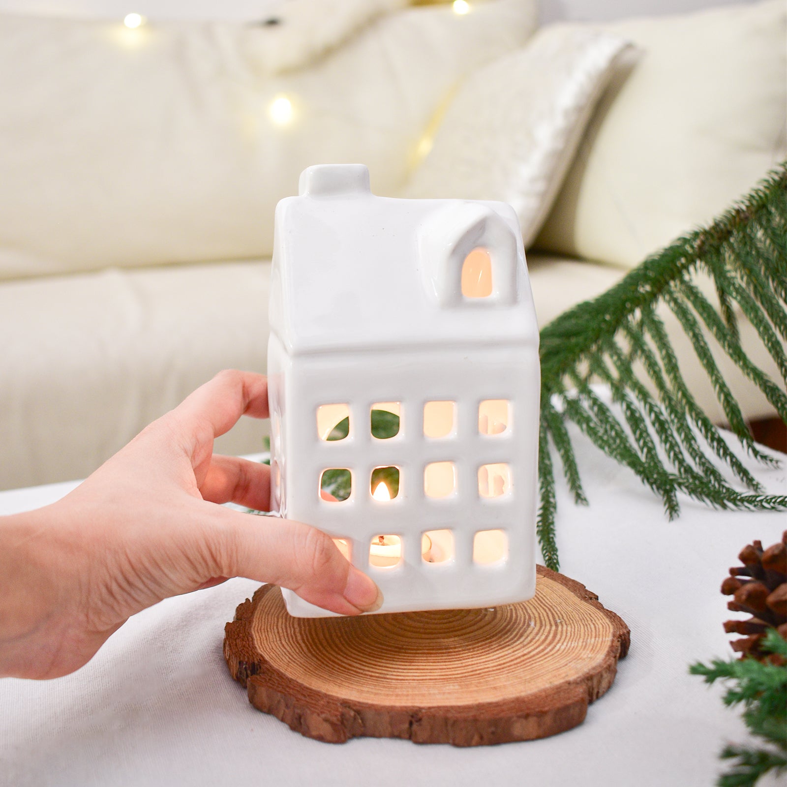 Ceramic Tealight\Dhoop light holder  - White Mansion