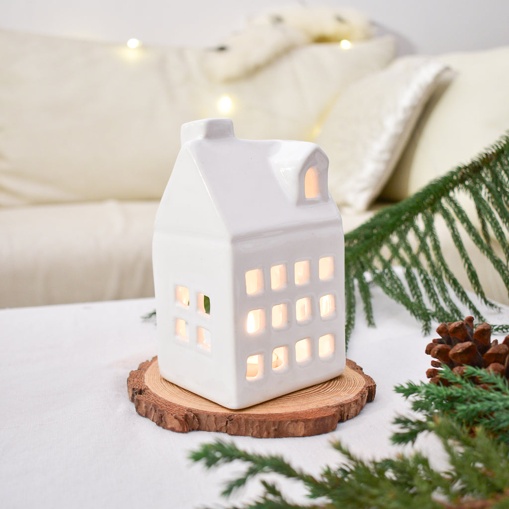 Ceramic Tealight\Dhoop light holder  - White Mansion