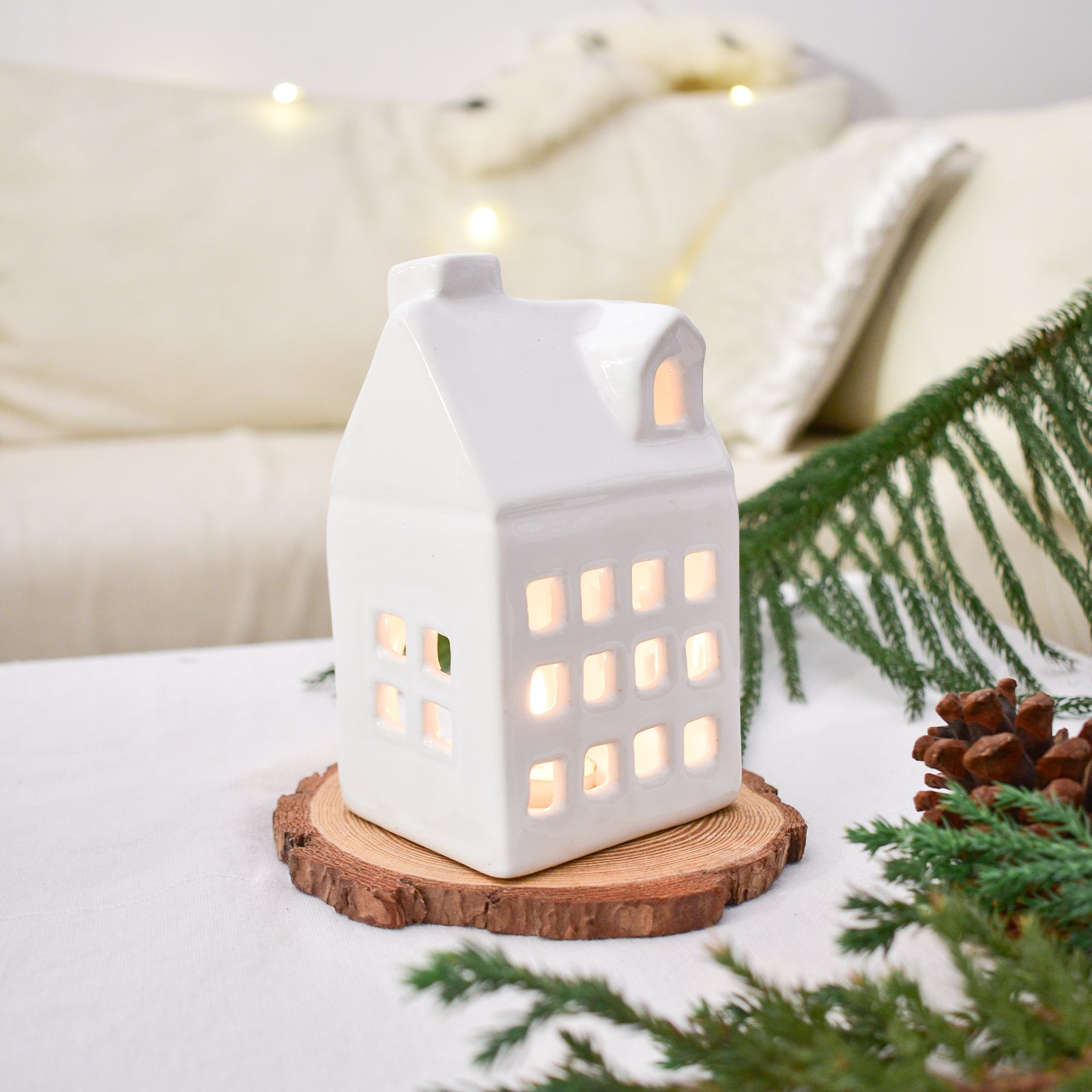 Ceramic Tealight\Dhoop light holder  - White Mansion