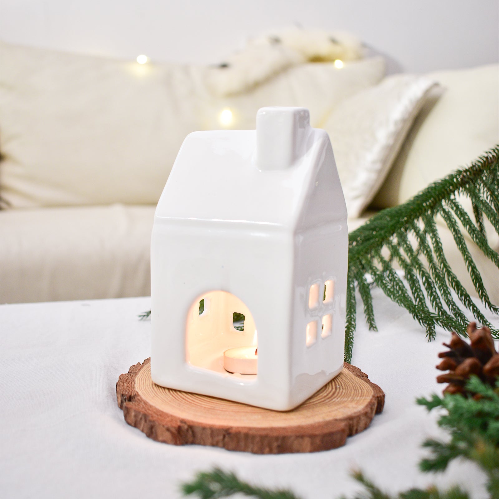 Ceramic Tealight\Dhoop light holder  - White Mansion