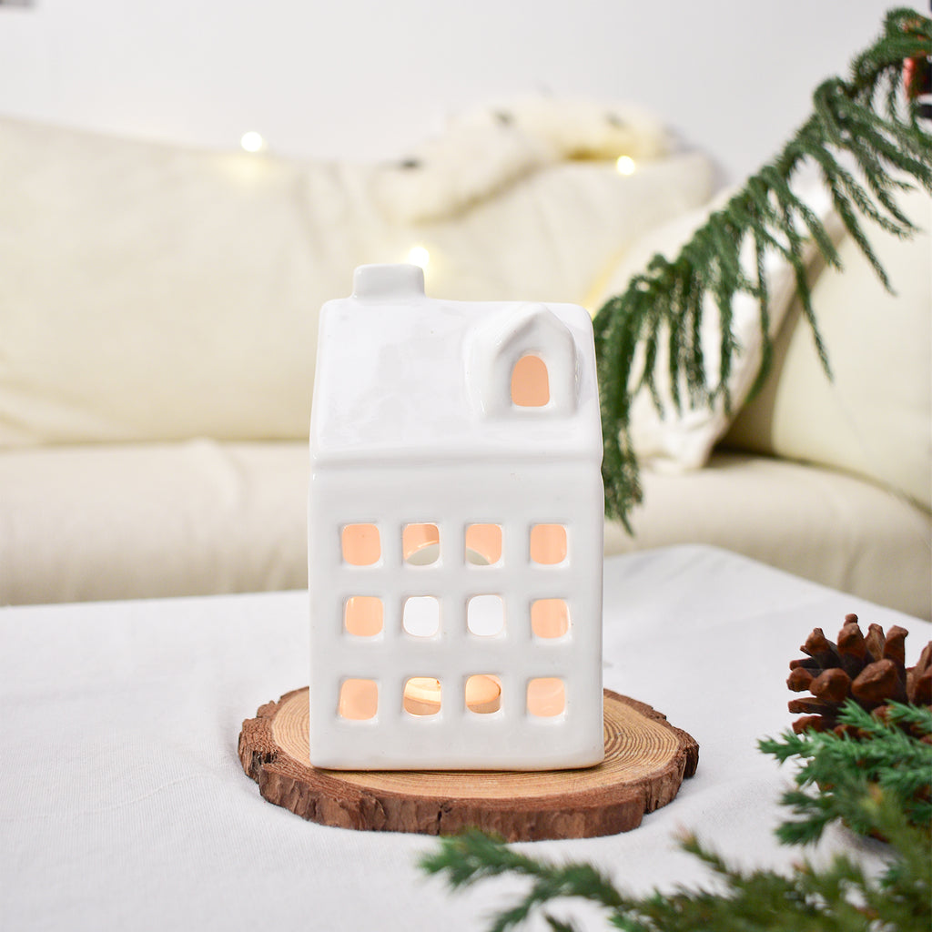 Ceramic Tealight\Dhoop light holder  - White Mansion