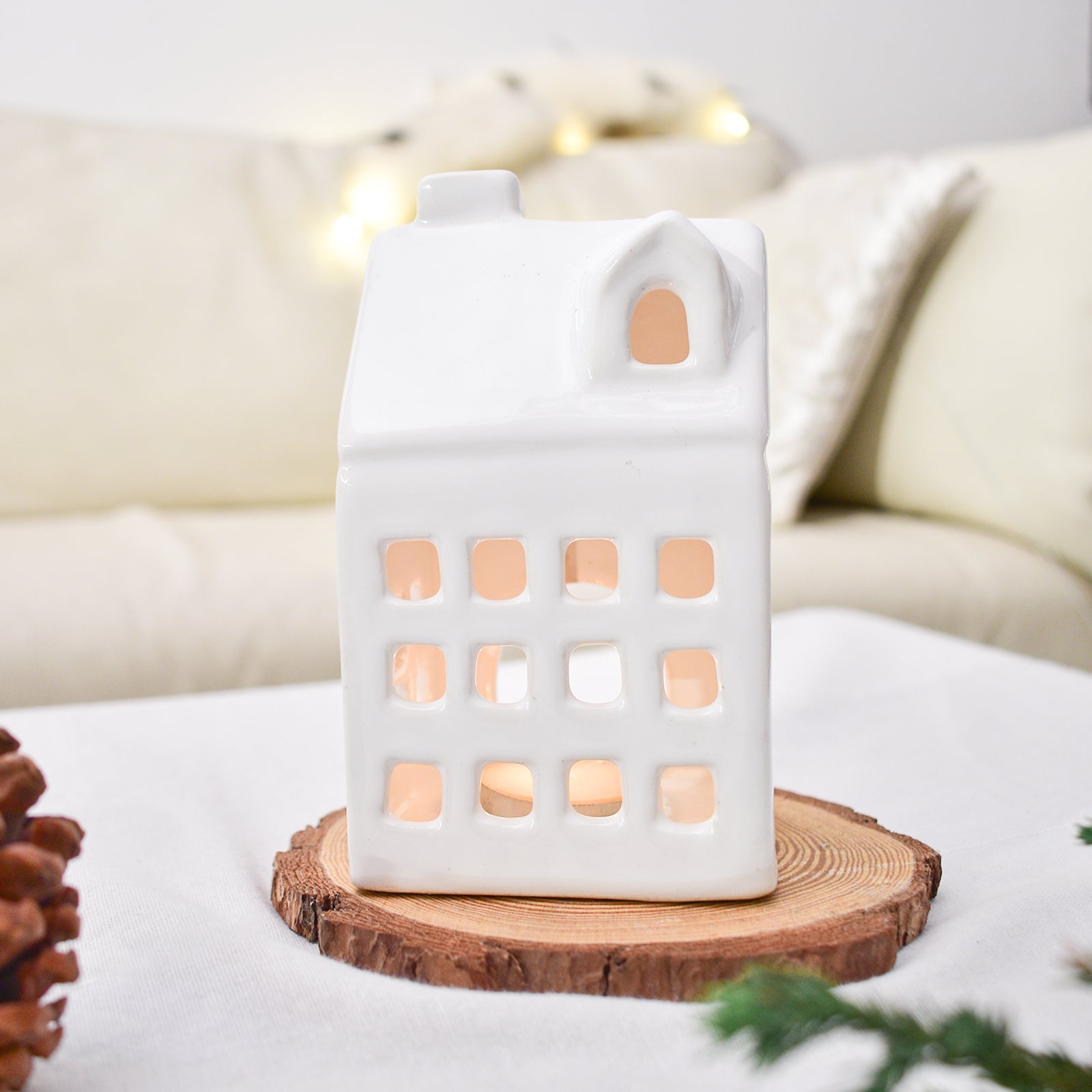 Ceramic Tealight\Dhoop light holder  - White Mansion