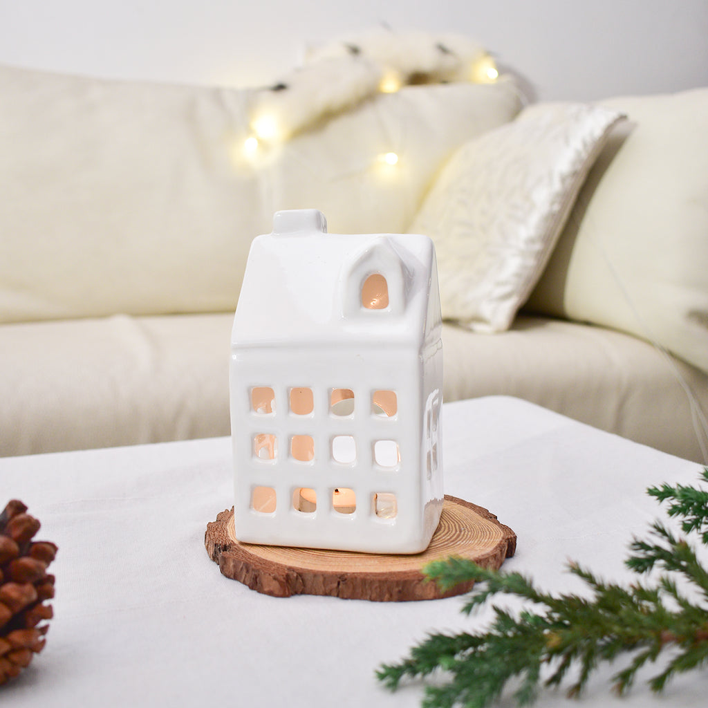 Ceramic Tealight\Dhoop light holder  - White Mansion