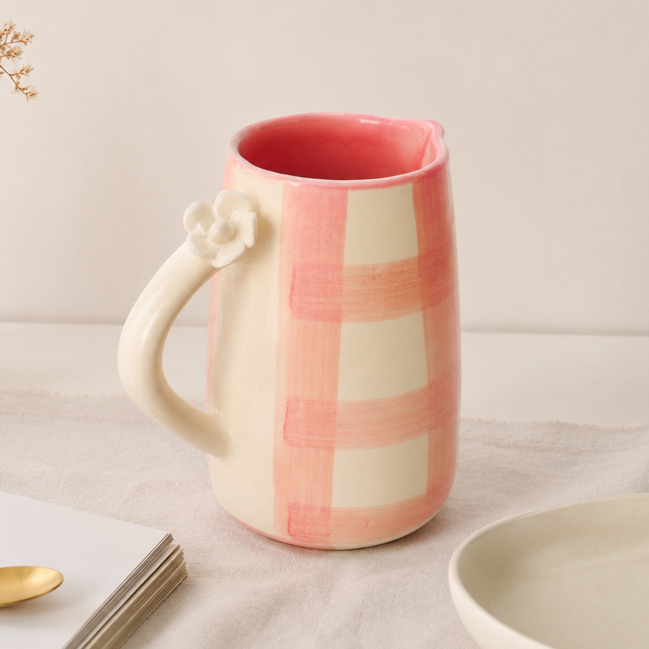 Ceramic Jug - Daisy Check Pink