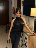 Black Satin Tie top