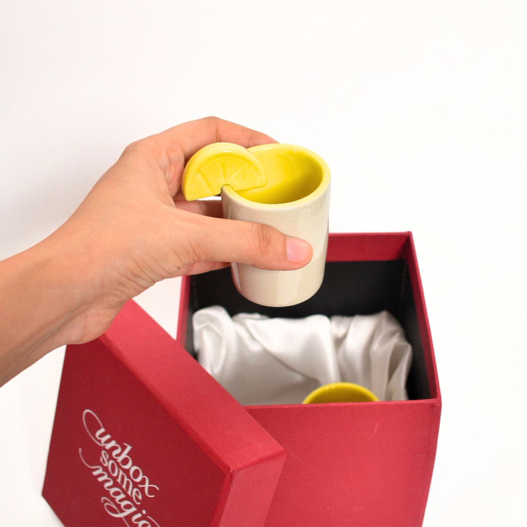 Ceramic Shot Glass giftbox - Yellow Lemon Set of 2