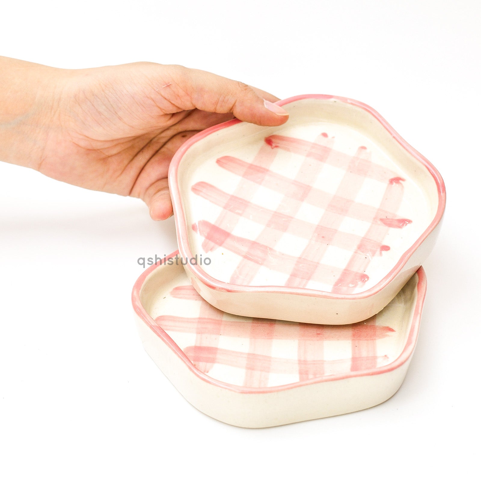 Handmade Coasters - Pink Check
