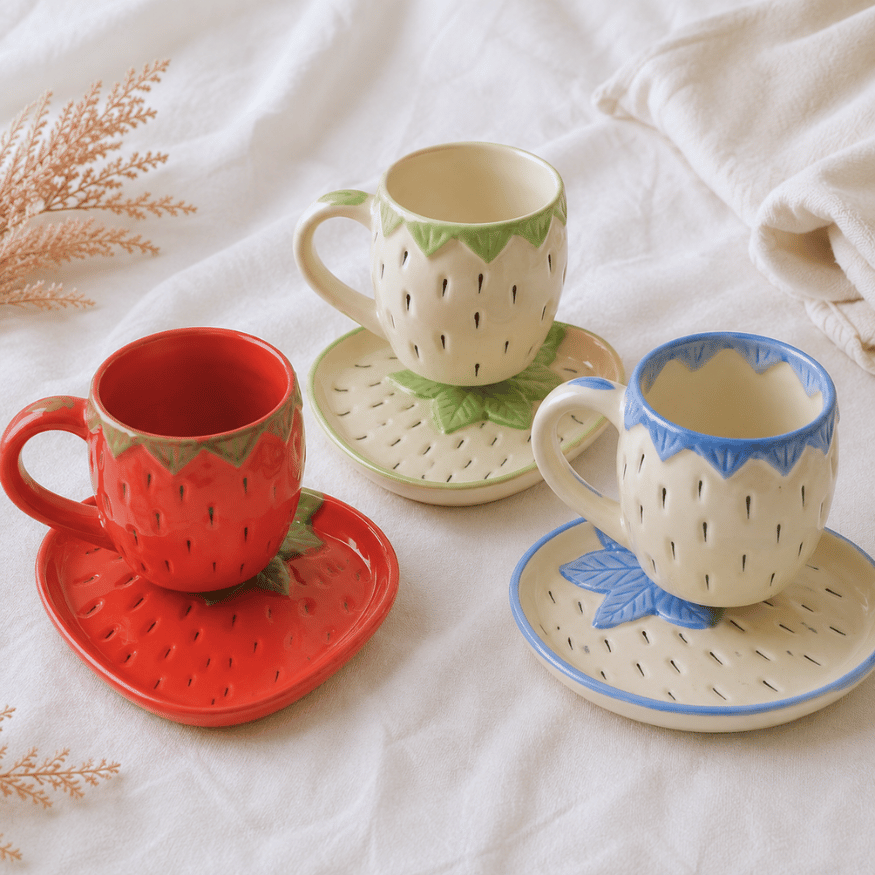 Strawberry Mug with matching coaster - Set of 3