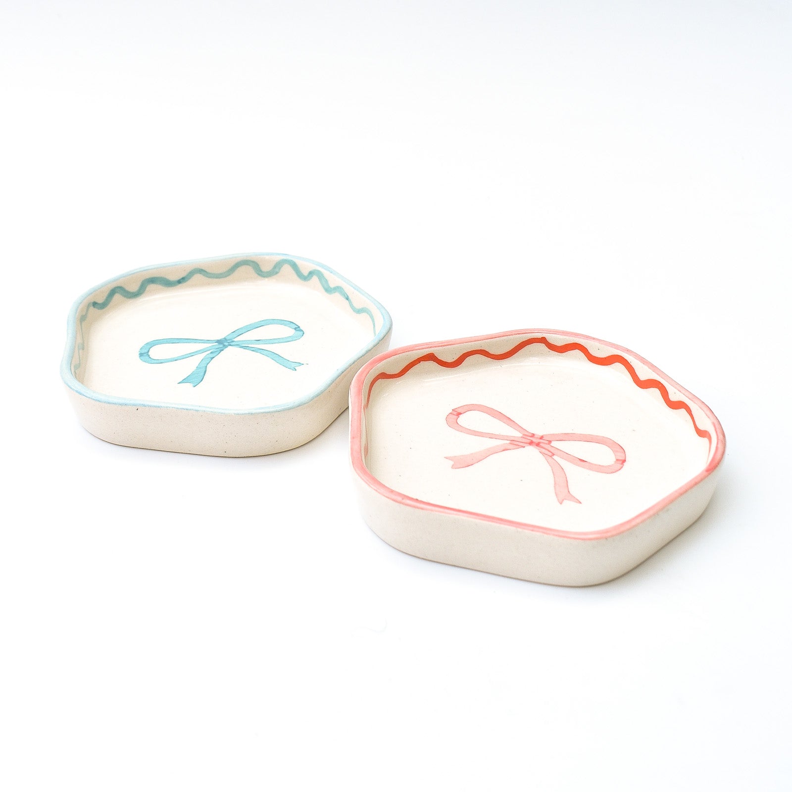 Ceramic Coaster/Trinket Tray - Pink & Blue Bow (Set of 2)