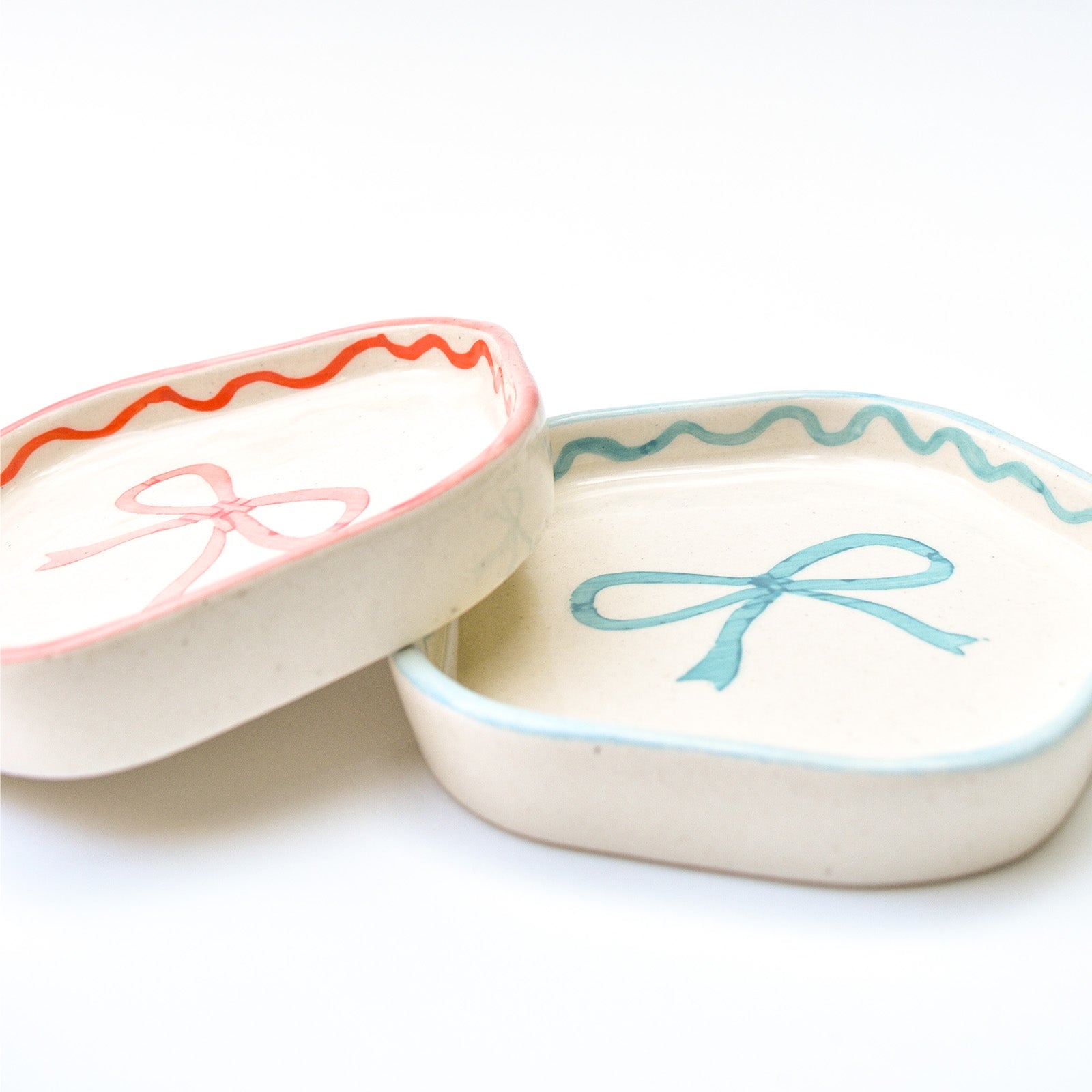 Ceramic Coaster/Trinket Tray - Pink & Blue Bow (Set of 2)