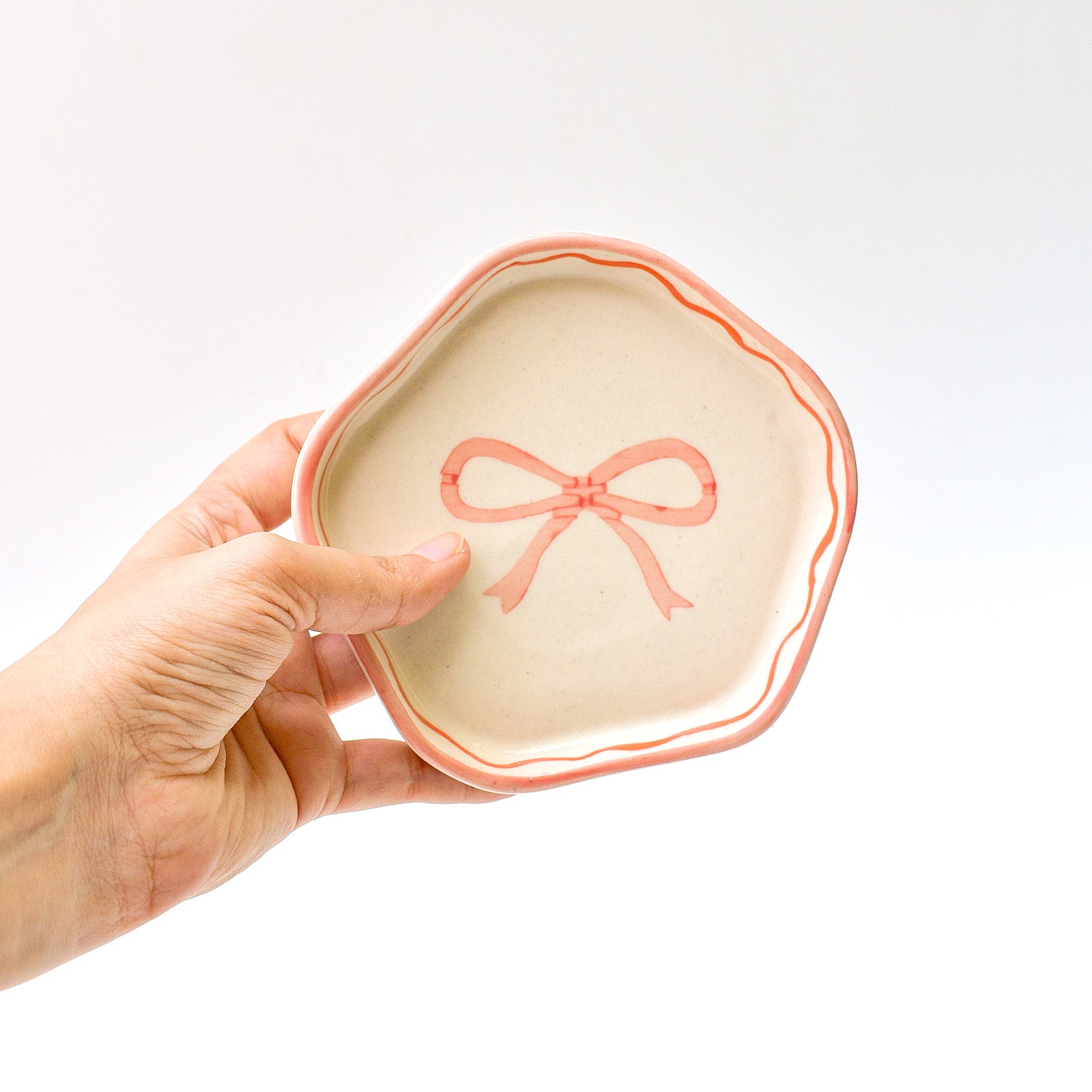 Ceramic Coaster/Trinket Tray - Pink Bow