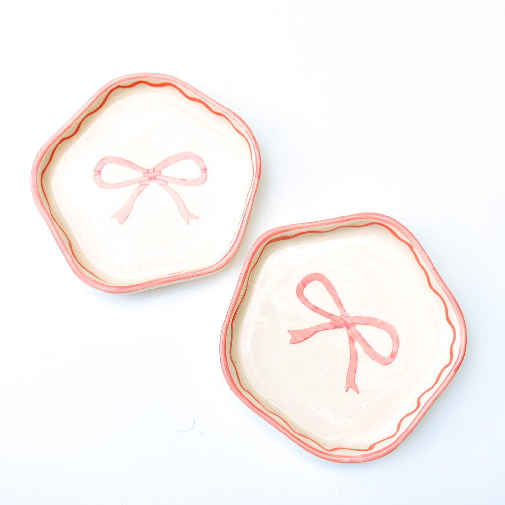 Ceramic Coaster/Trinket Tray - Pink Bow