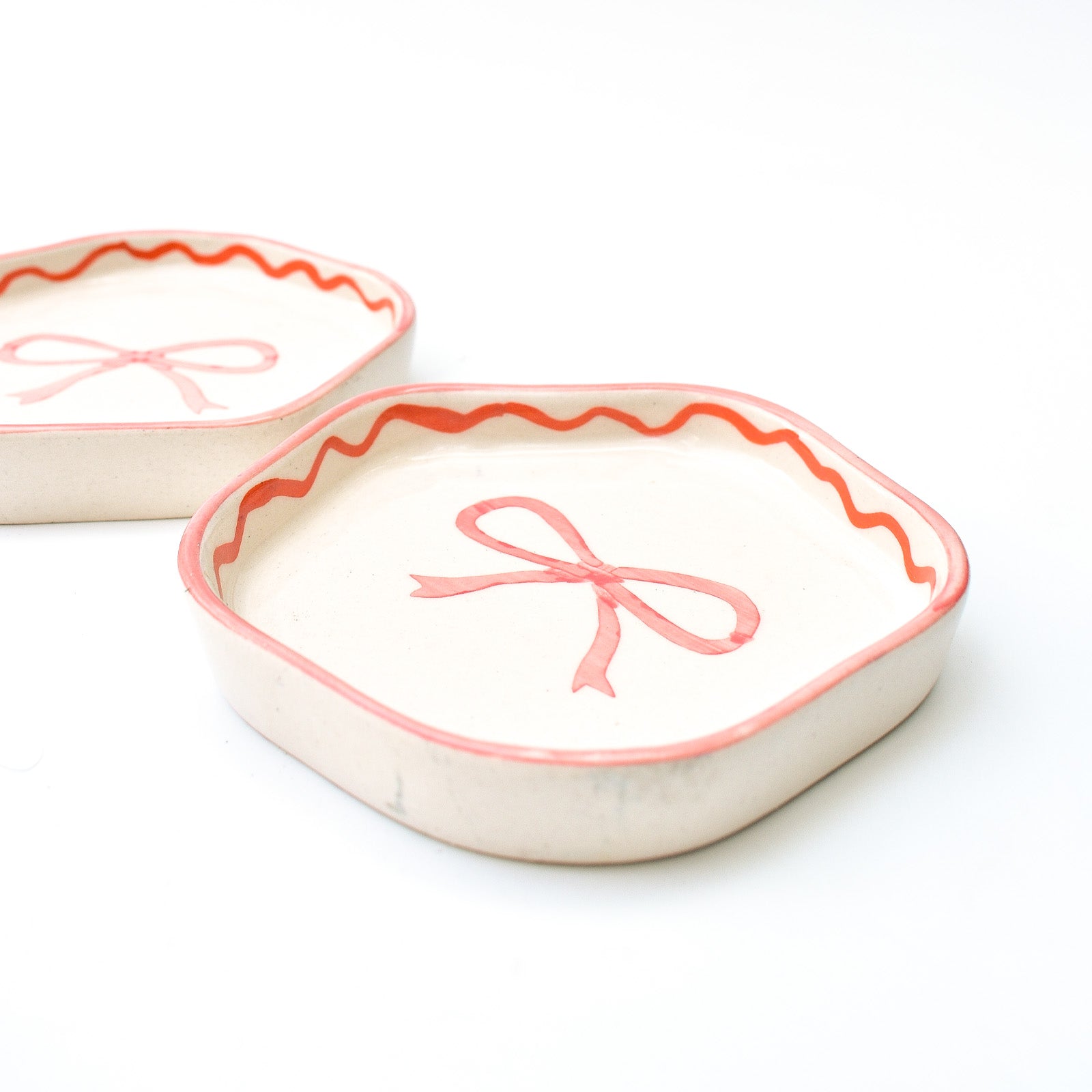 Ceramic Coaster/Trinket Tray - Pink Bow