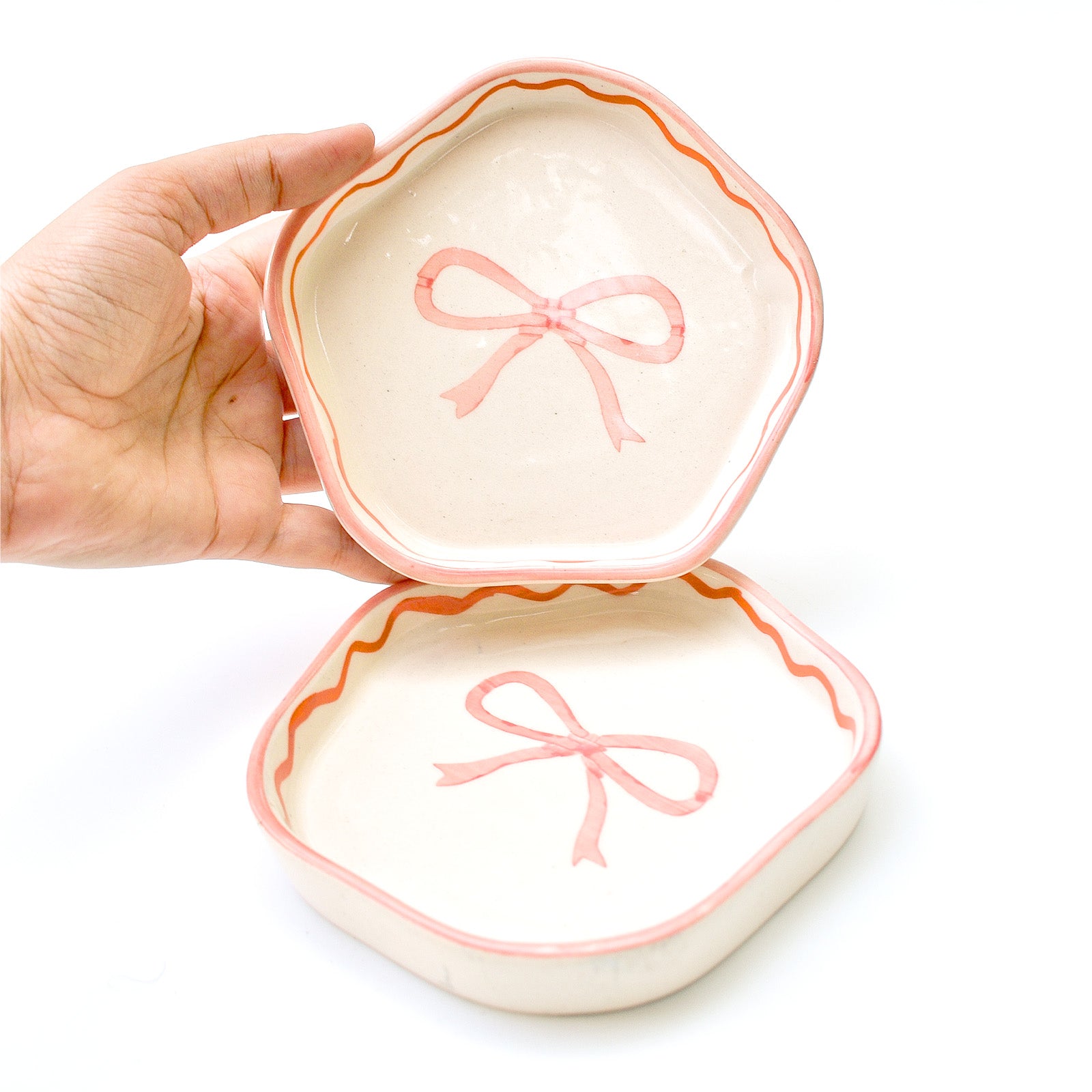 Ceramic Coaster/Trinket Tray - Pink Bow