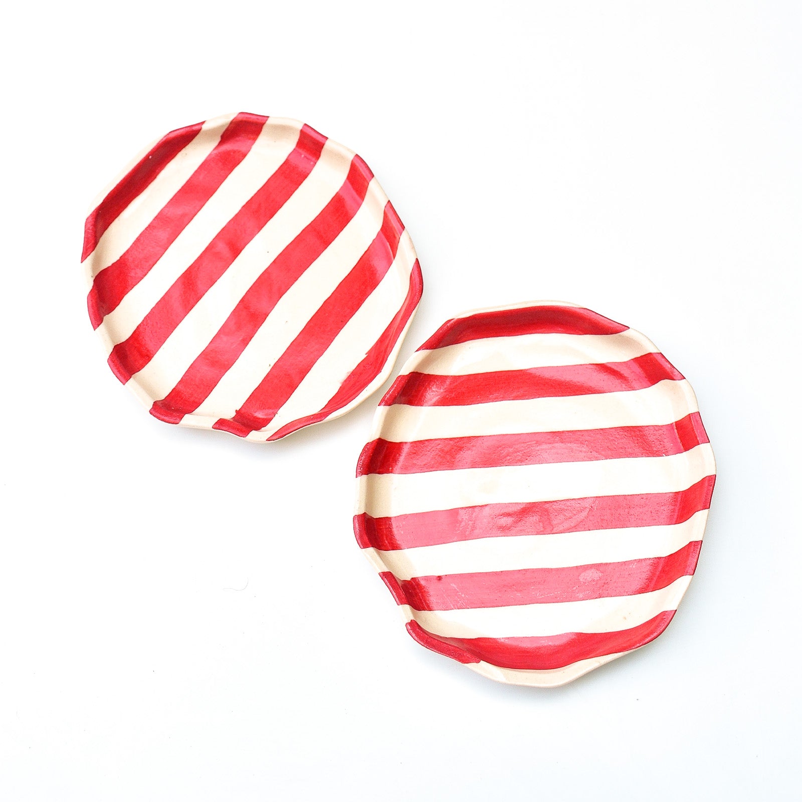 Dessert Small Ceramic Plates - Red Stripe (5 inches)