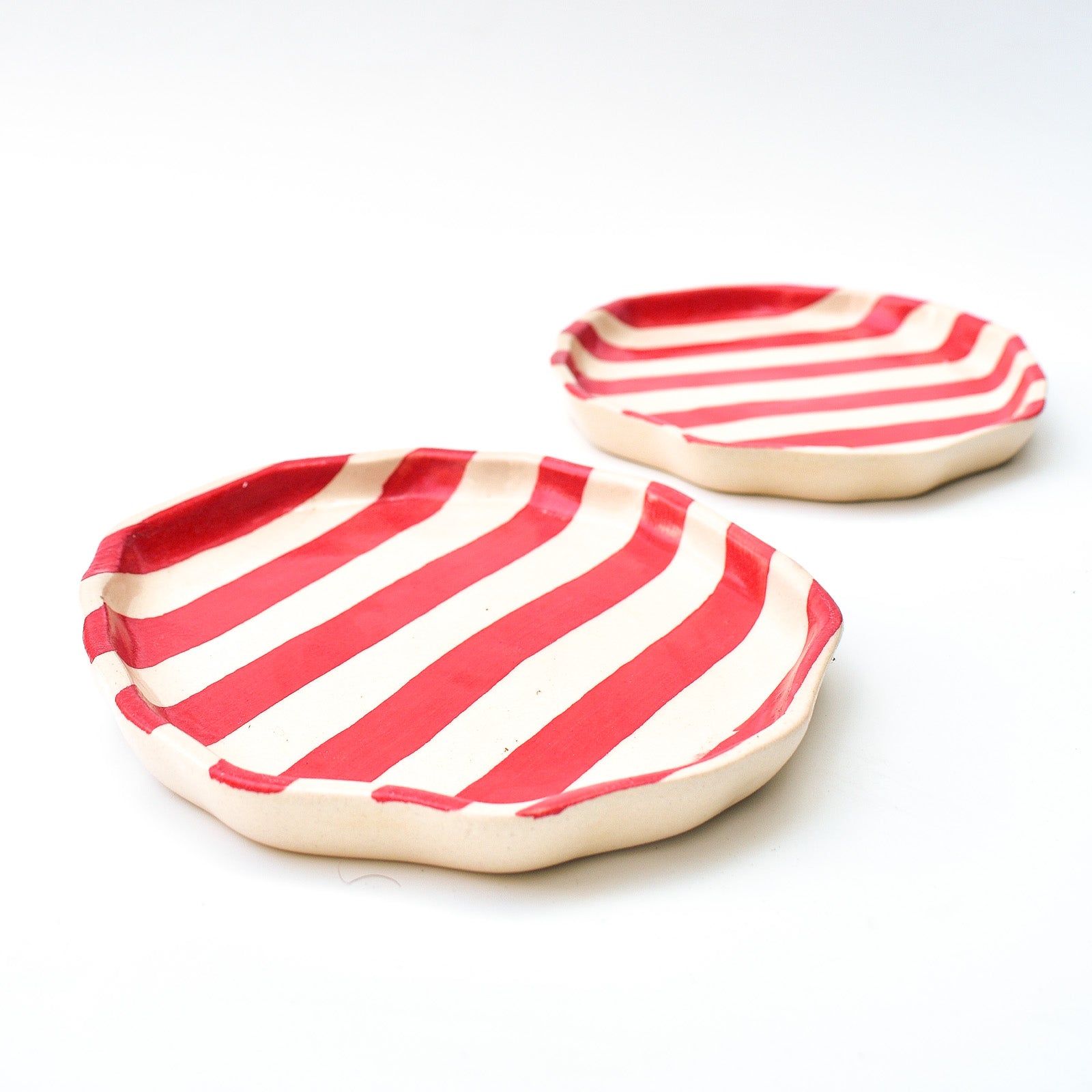 Dessert Small Ceramic Plates - Red Stripe (5 inches)