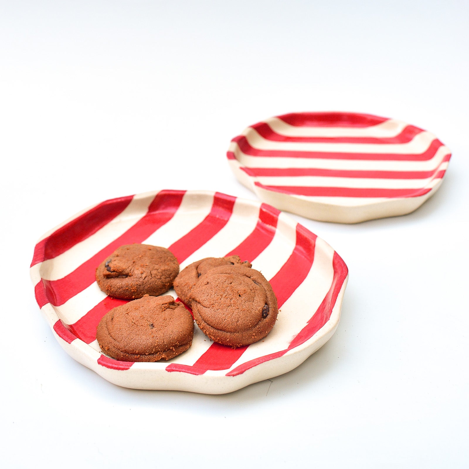 Dessert Small Ceramic Plates - Red Stripe (5 inches)