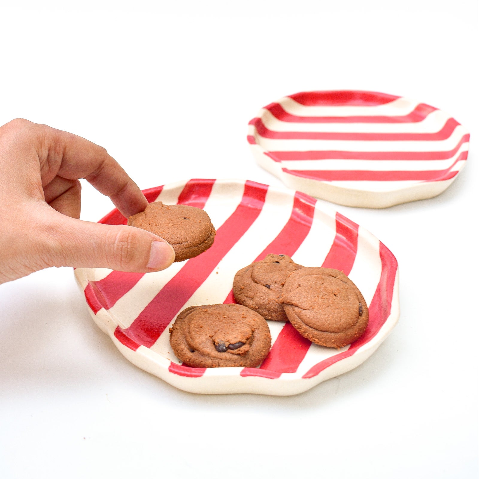 Dessert Small Ceramic Plates - Red Stripe (5 inches)