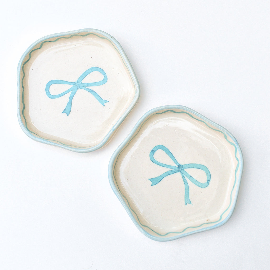 Ceramic Coaster/Trinket Tray - Blue Bow